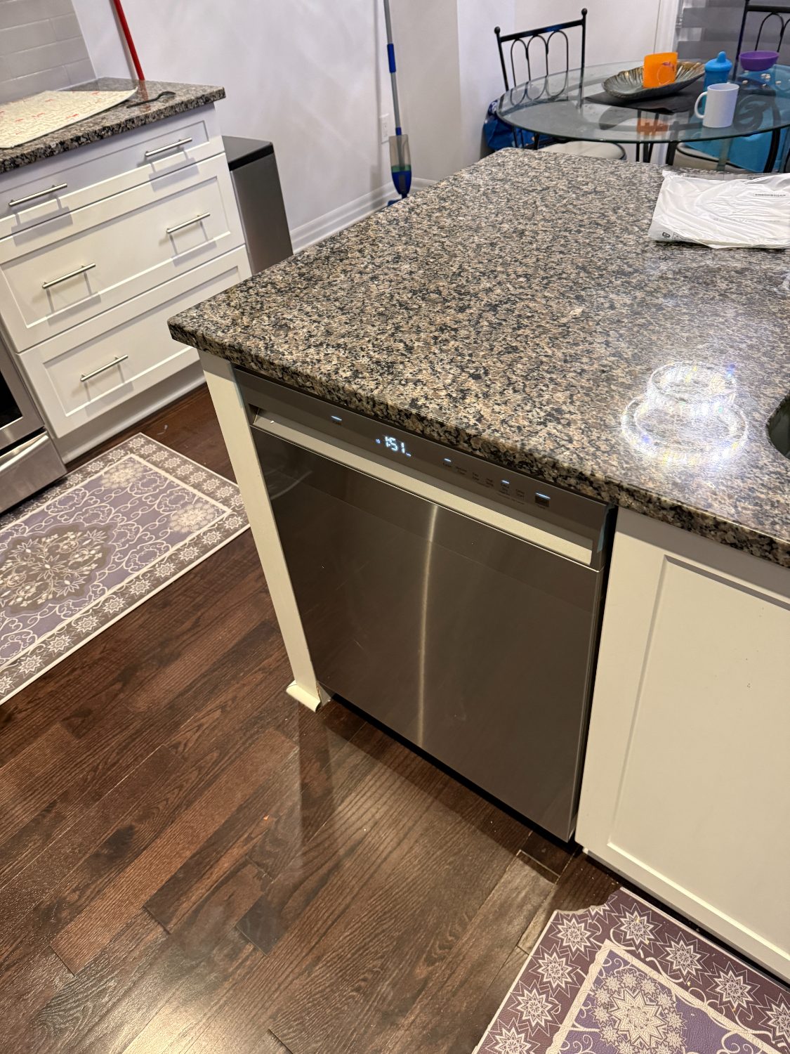Dishwasher installed in a kitchen island
